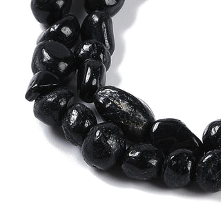 Tourmaline *Natural Black .  Nuggets, Black, 6~12x4~8mm, Hole: 0.8mm, 15.35''(39cm).
