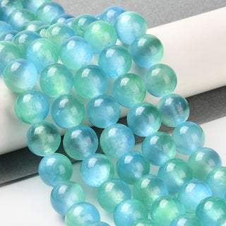 Natural Selenite Beads Strands, Grade A, Dyed, Round, Cyan, 8mm, Hole: 0.8mm, about 51~52pcs/strand, 15.16~15.35''(38.5~39cm)