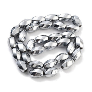 Magnetic Hematite Beads Strands, Long-Lasting Plated, Twist, Platinum Plated, 12~12.5x8~8.5mm, Hole: 1.2mm, about 32pcs/strand, 16.14''(41cm)