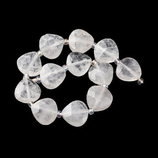 Natural Quartz Crystal Beads Strands, Rock Crystal Faceted Heart, with Seed Beads, 12x12x5mm, Hole: 1.2mm, about 12pcs/strand