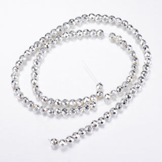 Electroplate Non-magnetic Hematite Bead Strands, Round, Faceted, Silver Plated, 2mm, Hole: 1mm, about 200pcs/strand, 15.7 inch strand.