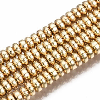 Electroplate Non-magnetic Hematite Bead Strands, Rondelle, Light Gold Plated, 4x2mm, Hole: 1mm, about 180pcs/strand, 15.7 inch