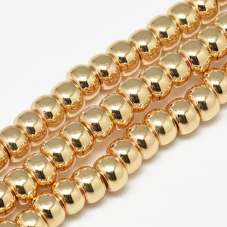 Electroplate Non-magnetic Hematite Beads Strands, Rondelle, Light Gold Plated, 6x4mm, Hole: 2mm, about 97pcs/strand, 15.7 inch