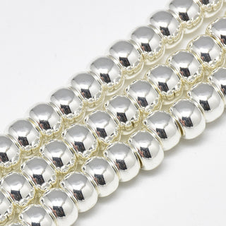 Electroplate Non-magnetic Hematite Beads Strands, Rondelle, Silver Plated, 6x4mm, Hole: 2mm, about 97pcs/strand, 15.7 inch
