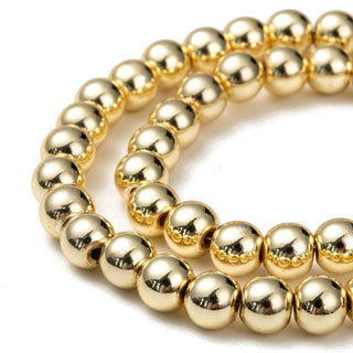 Electroplate Non-magnetic Synthetic Beads Strands, Round, Golden Plated, 6mm, Hole: 1~1.5mm, about 67~72pcs/strand, 15.7 inch