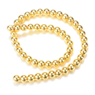 Electroplate Non-magnetic Hematite Bead Strands, Round, Golden Plated, 8mm, Hole: 1mm, about 52pcs/strand, 15.7 inch