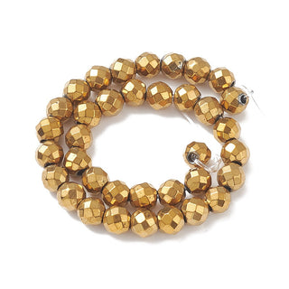 Non-Magnetic Hematite Beads Strands, Vacuum Plating, Faceted, Round, Golden, 6mm, Hole: 1mm *approx35 Beads.