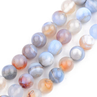 Natural Agate Beads Strands, Soft Mixed Blues/ Tan.   Round, 8mm, Hole: 1mm, about 48pcs/strand, 15.16 inch(38.5cm)
