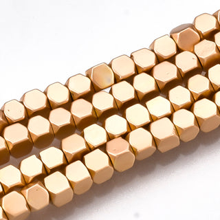 Electroplate Non-magnetic Hematite Beads Strands, Faceted Cube, light Golden Plated, 2x2x2mm, Hole: 0.5mm, about 203pcs/strand, 16.5 inch