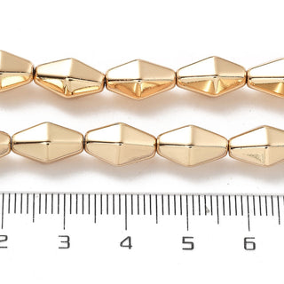 Non-magnetic Hematite Beads Strands, Faceted, Bicone, Light Gold Plated, 11.5~12x7x7mm, Hole: 1mm, about 35pcs/strand, 16.54'