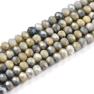 Faceted Electroplated Glass Beads Strands, AB Color Plated, Rondelle, Mixed Stone Color, 4x3mm, Hole: 0.9mm, about 55pcs/strand, 38~39cm
