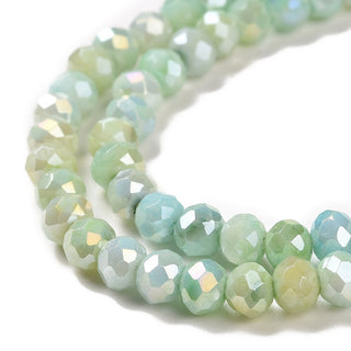 Faceted Electroplated Glass Beads Strands, AB Color Plated, Rondelle, Yellow/Green "Stone" Color, 4x3mm, Hole: 0.9mm, about 55pcs/strand,