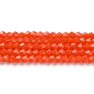 Bicone Beads Faceted. Glass.   Opaque Deep Orange (4 x 4mm).  (Approx 95 Beads/strand).