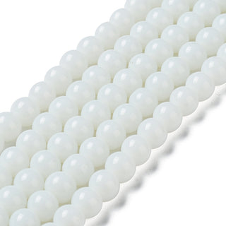 Opaque Solid Color Glass Round Beads Strands, Grade AA, White, 8mm, Hole: 1mm, about 40pcs/strand, 12 inch.