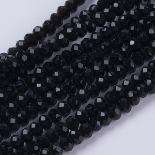Transparent Glass Beads Strands, Faceted, Rondelle, Opaque Black, 3x2mm, Hole: 0.8mm, about 185~190pcs/strand