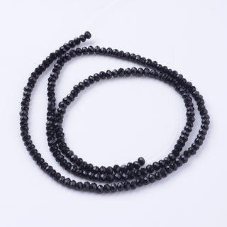 Faceted Rondelle Glass Beads Strands, Opaque Black , 3 x 2mm, Hole: 0.5mm; *Approx 130 Beads.