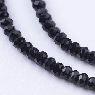 Faceted Rondelle Glass Beads Strands, Opaque Black , 3 x 2mm, Hole: 0.5mm; *Approx 130 Beads.