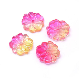 Transparent Glass Beads, Flower, Two Tone,, 15x4mm, Hole: 1.2mm.  *See Color Options.