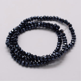 Faceted Rondelle Glass Beads Strands, Opaque Black Pearl Luster Plated , 3 x 2mm, Hole: 0.5mm; *Approx 105 Beads.
