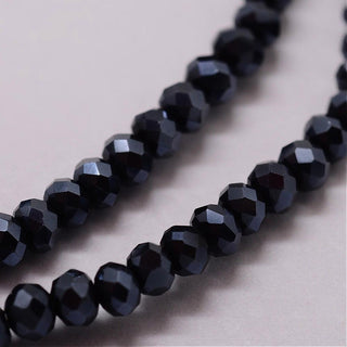 Faceted Rondelle Glass Beads Strands, Opaque Black Pearl Luster Plated , 3 x 2mm, Hole: 0.5mm; *Approx 105 Beads.