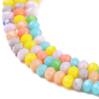 Opaque Glass Beads Strand, Faceted, Rondelle, Mixed Color, 3x2.5mm, Hole: 0.5mm, about 185pcs/strand