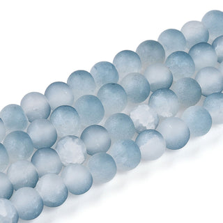 Glass (Frosted Crackle) Rounds *Light Steel Blue.   Rounds.  6mm.  Approx 60 Beads.