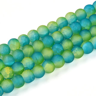 Crackle Glass Beads Strands, Round, Two Tone, Frosted, Dark Turquoise, 6~6.5x5~5.5mm, Hole: 1mm,  (Approx 60 beads/ Strand)