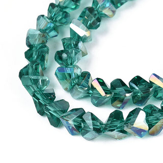 Electroplate Transparent Glass Beads Strands, Triangle, AB Color Plated, Faceted, Teal, 3~3.5x4~4.5x4~4.5mm, Hole: 0.8mm, about 121~131 beads/strand,