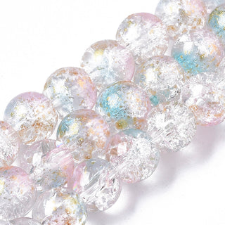 Glass Rounds *Clear Pinky Blue Hue Glass with a Gold Foil Splash.  Round  (8mm) *Approx 50 Beads.