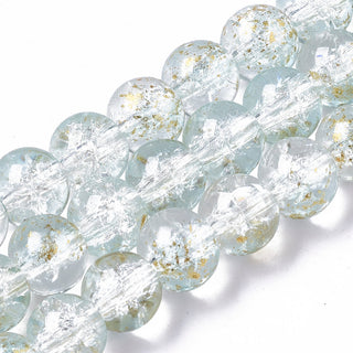 Glass Rounds *Faintest of Pale Turquoise (Close to Clear)- with Gold Foil Splatter. Round  (8mm) *Approx 50 Beads.
