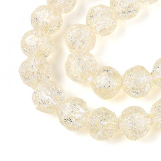 Transparent Crackle Glass Beads Strands, Round, Faceted, Light Yellow, 8~8.5mm, Hole: 1.2~1.4mm, about 50pcs/strand, 14.96~15.16 inch