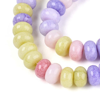 Glass Beads Strands, Imitation Alashan Agate, Rondelle, Dyed, Mixed Color, 8~8.5x4.5~5mm, Hole: 1~1.2mm.  (Approx 75 Beads)