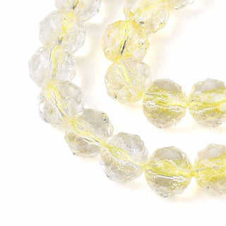 Crackle Transparent Glass Beads Strands, Round, Faceted, Light Yellow, 7.5~8mm, Hole: 1~1.2mm, about 52~53pcs/strand