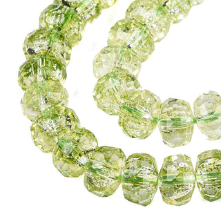Crackle Transparent Glass Beads Strands, Rondelle, Faceted, Yellow Green, 7.5~8x5~5.5mm, Hole: 1.2~1.4mm.