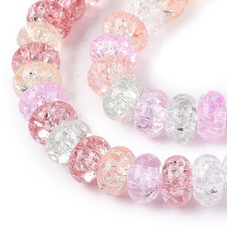Crackle Transparent Glass Beads Strands, Rondelle, Mixed Color, 8~8.5x3.5~5mm, Hole: 1~1.4mm.  (Approx 38-40 Beads)