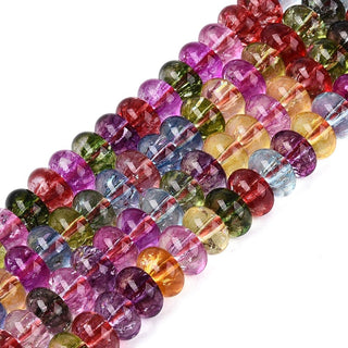 Crackle Transparent Glass Beads Strands, Rondelle, Mixed Color, 8~8.5x4~5mm, Hole: 1~1.2mm,  (Approx 40 Beads)