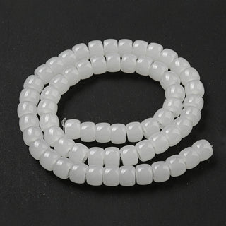 Imitation Jade Glass Beads Strands, Barrel, WhiteSmoke, 8x6mm, Hole: 1.6mm, about 61~62pcs/strand, 14.84''~15.16''(37.7~38.5cm)