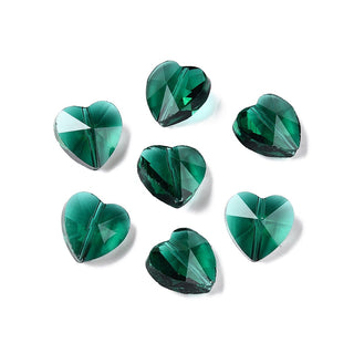 Transparent Glass Beads, Faceted, Heart, Green, 14x14x8.5mm, Hole: 1mm, 10 beads.
