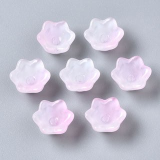 Transparent Two Tone Spray Painted Glass Beads, Flower, 7x11.5x11.5mm, Hole: 1.2mm.  (Packed 10) .  See Color Options.