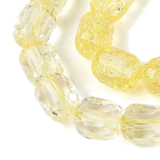 Transparent Crackle Glass Beads Strands, Column, Faceted, Yellow, 8~8.5x7~8mm, Hole: 1~1.2mm, about 40~43pcs/strand, 13.78~14.57 inch.