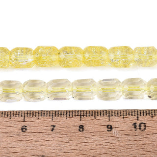 Transparent Crackle Glass Beads Strands, Column, Faceted, Yellow, 8~8.5x7~8mm, Hole: 1~1.2mm, about 40~43pcs/strand, 13.78~14.57 inch.