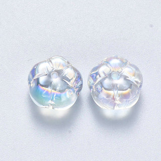Transparent Spray Painted Glass Beads, Flower, Clear, 9.5x9.5x6.5mm, Hole: 1.2mm.  (10 Beads)