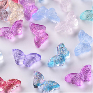 Transparent Spray Painted Glass Beads, Butterfly, Mixed Color, 8x15x4.5mm, Hole: 1mm.  (10 random ColoredBeads)