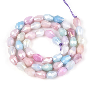 Electroplate Glass Beads Strands, Imitation Gemstone, Teardrop, AB Color Plated, Faceted, Two Tone, Colorful, 8~8.5x6mm, Hole: 1mm, about 45~46pcs/strand