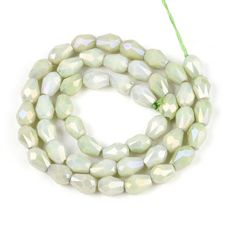 Electroplate Glass Beads Strands, Imitation Gemstone, Teardrop, AB Color Plated, Faceted, Two Tone, Honeydew Green, 8~8.5x6mm, Hole: 1mm, about 45~46pcs/strand