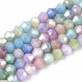 Faceted Electroplated Opaque Glass Beads Strands, Bicone, AB Color Plated, Mixed Color, 4.2~4.9x3.9mm, Hole: 0.8mm, about 80~81pcs/strand