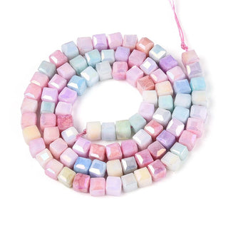 Electroplate Glass Beads Strands, Imitation Gemstone, Cube, AB Color Plated, Faceted, Two Tone, Colorful, 4~5x4~5x4~4.5mm, Hole: 1~1.2mm, about 84~87pcs/strand