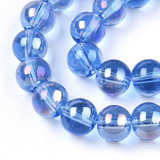 Electroplate Transparent Glass Beads Strands, AB Color Plated, Round, 8~8.5mm, Hole: 1.5mm, approx 50 Beads.  *See color Options.
