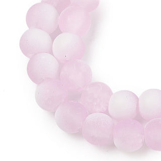 Glass (Frosted Crackle) Rounds.  Barely There- RONDELLE 8 x 7mm.   * Pink.   Approx 50 Beads.