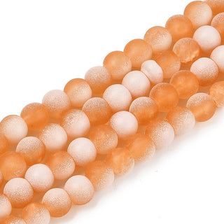 Glass (Frosted Crackle) Rounds.  Barely There- RONDELLE 8 x 7mm.   *Dark Orange.   Approx 50 Beads.